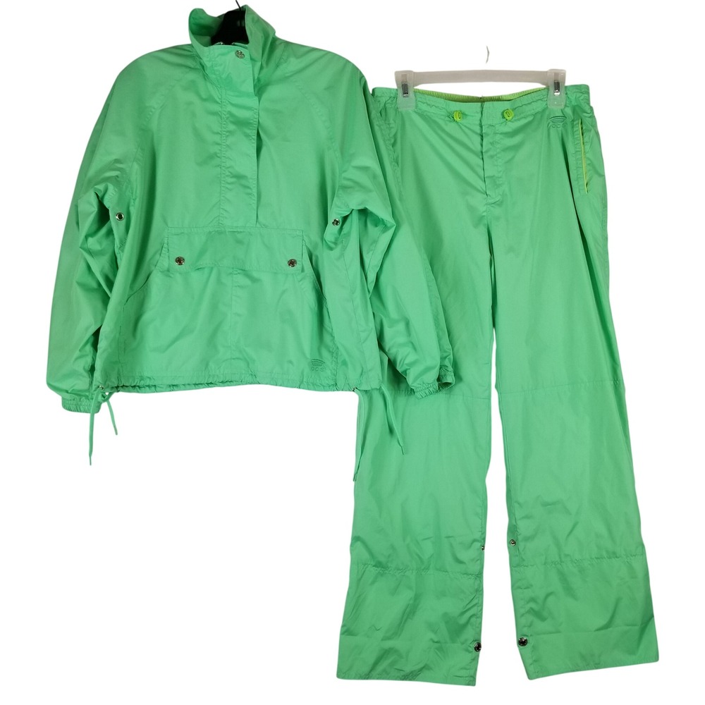Oleg Cassini Sport Womens Mint Green Windbreaker Anorak & Pants Tracksuit Set M - Picture 1 of 12